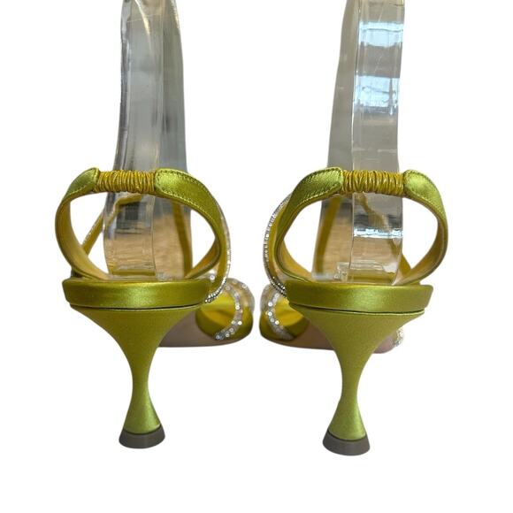 Manolo Blahnik Lucecry Satin Green Yellow Crystal Strappy High Heel Sandals 38 - Picture 7 of 14